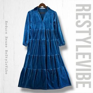 FASHION Women’s Size S Dress Velour Velvet Stretch Midi Length Modest